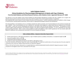 Joslin Diabetes Center's Clinical Guideline for Pharmacological