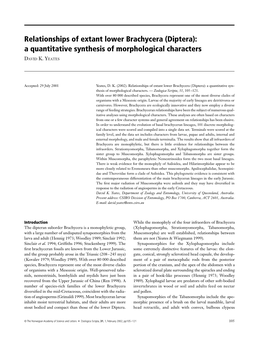 Relationships of Extant Lower Brachycera (Diptera): a Quantitative Synthesis of Morphological Characters