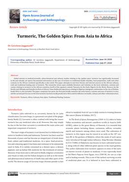 Turmeric, the Golden Spice: from Asia to Africa