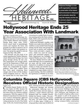 Hollywood Heritage Ends 25 Year Association with Landmark by Stephen X