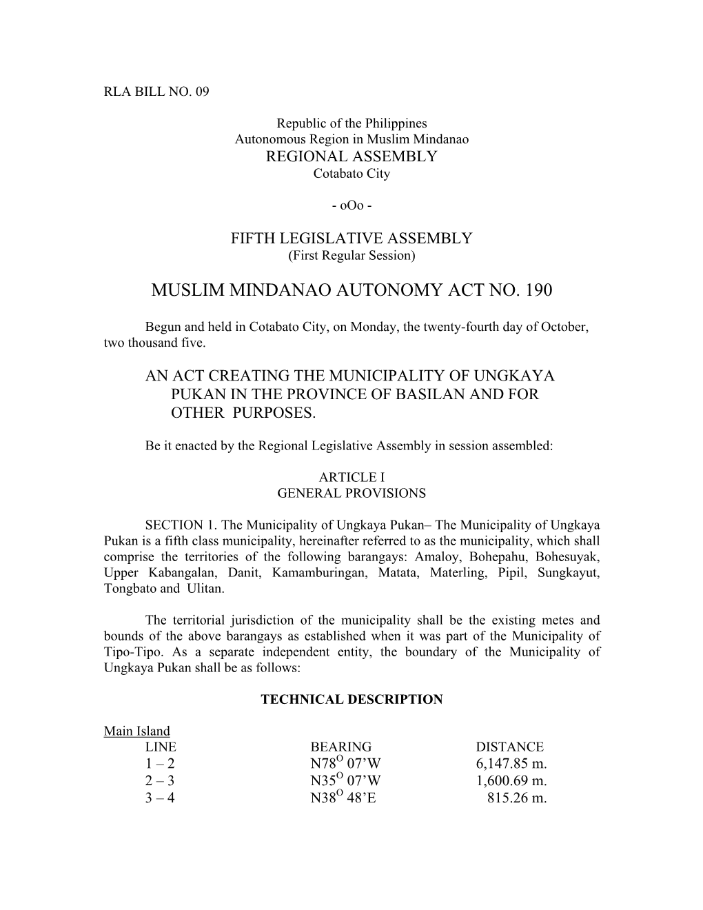 Muslim Mindanao Autonomy Act No. 190