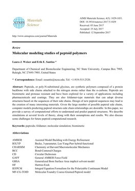Molecular Modeling Studies of Peptoid Polymers