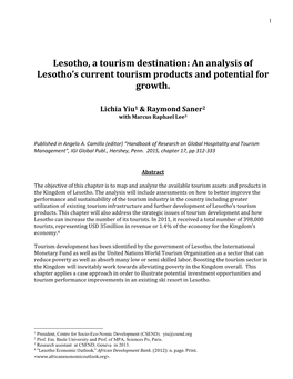 An Analysis of Lesotho's Current Tourism Products and Potential For