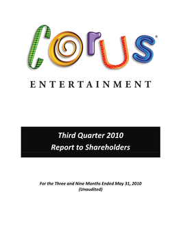 Third Quarter 2010 Report to Shareholders