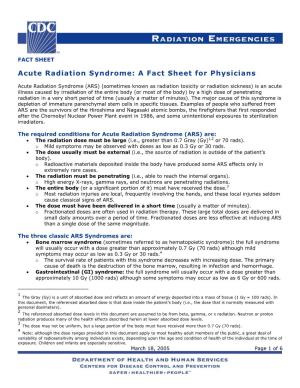 Acute Radiation Syndrome: a Fact Sheet for Physicians