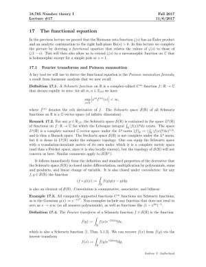 18.785F17 Number Theory I Lecture 17 Notes: the Functional Equation
