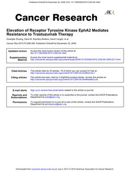 Resistance to Trastuzumab Therapy Elevation of Receptor Tyrosine