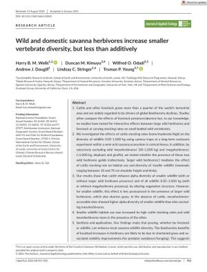 Wild and Domestic Savanna Herbivores Increase Smaller Vertebrate Diversity, but Less Than Additively