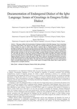 Issues of Greetings in Enugwu Ezike Dialect