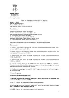 Ajuntament D'aldover Acta De Ple De L'ajuntament D