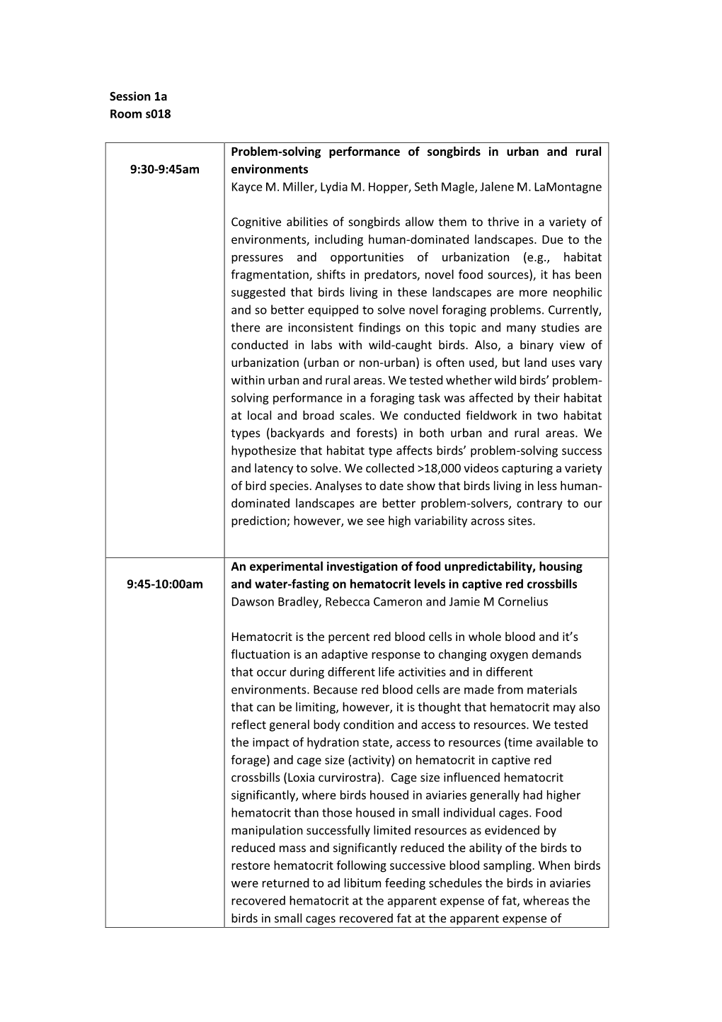 Session 1A Room S018 9:30-9:45Am Problem-Solving Performance Of