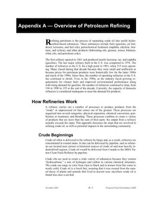 DEIS Appendix a — Overview of Petroleum Refining