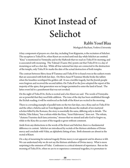 Kinot Instead of Selichot Rabbi Yosef Blau Mashgiach Ruchani, Yeshiva University