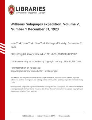 Williams Galapagos Expedition. Volume V, Number 1 December 31, 1923