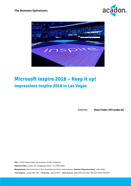Microsoft Inspire 2018 – Keep It Up! Impressions Inspire 2018 in Las Vegas