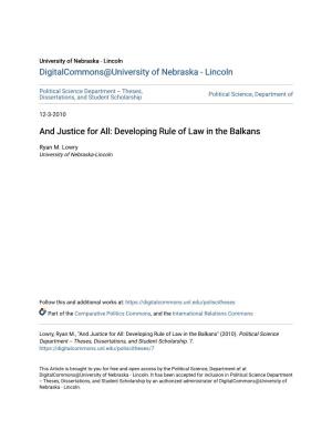 Developing Rule of Law in the Balkans