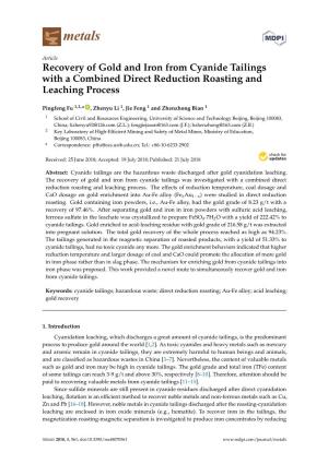 Recovery of Gold and Iron from Cyanide Tailings with a Combined Direct Reduction Roasting and Leaching Process