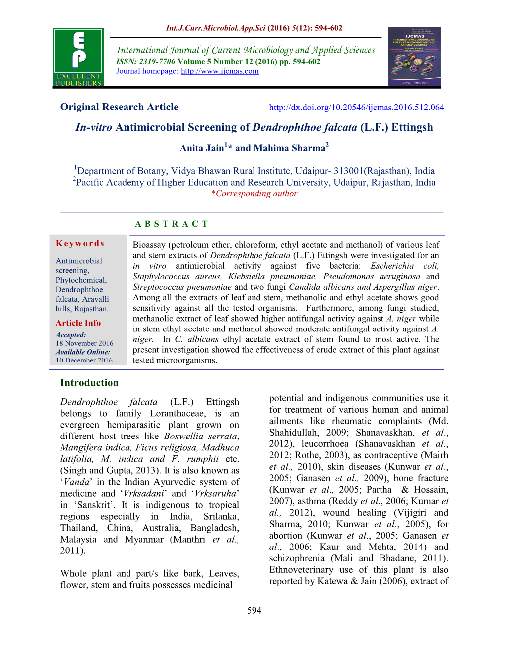 In-Vitro Antimicrobial Screening of Dendrophthoe Falcata (L.F.) Ettingsh