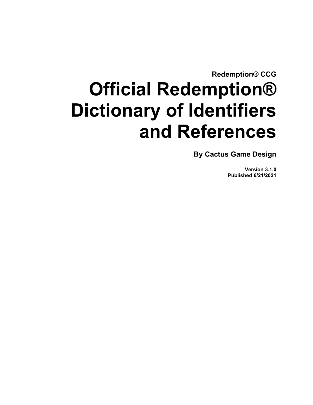 Redemption® Dictionary of Identifiers and References