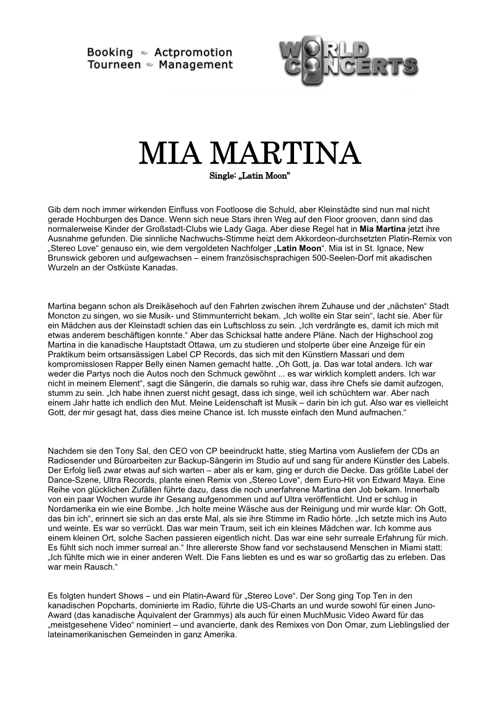 MIA MARTINA Single: „Latin Moon”