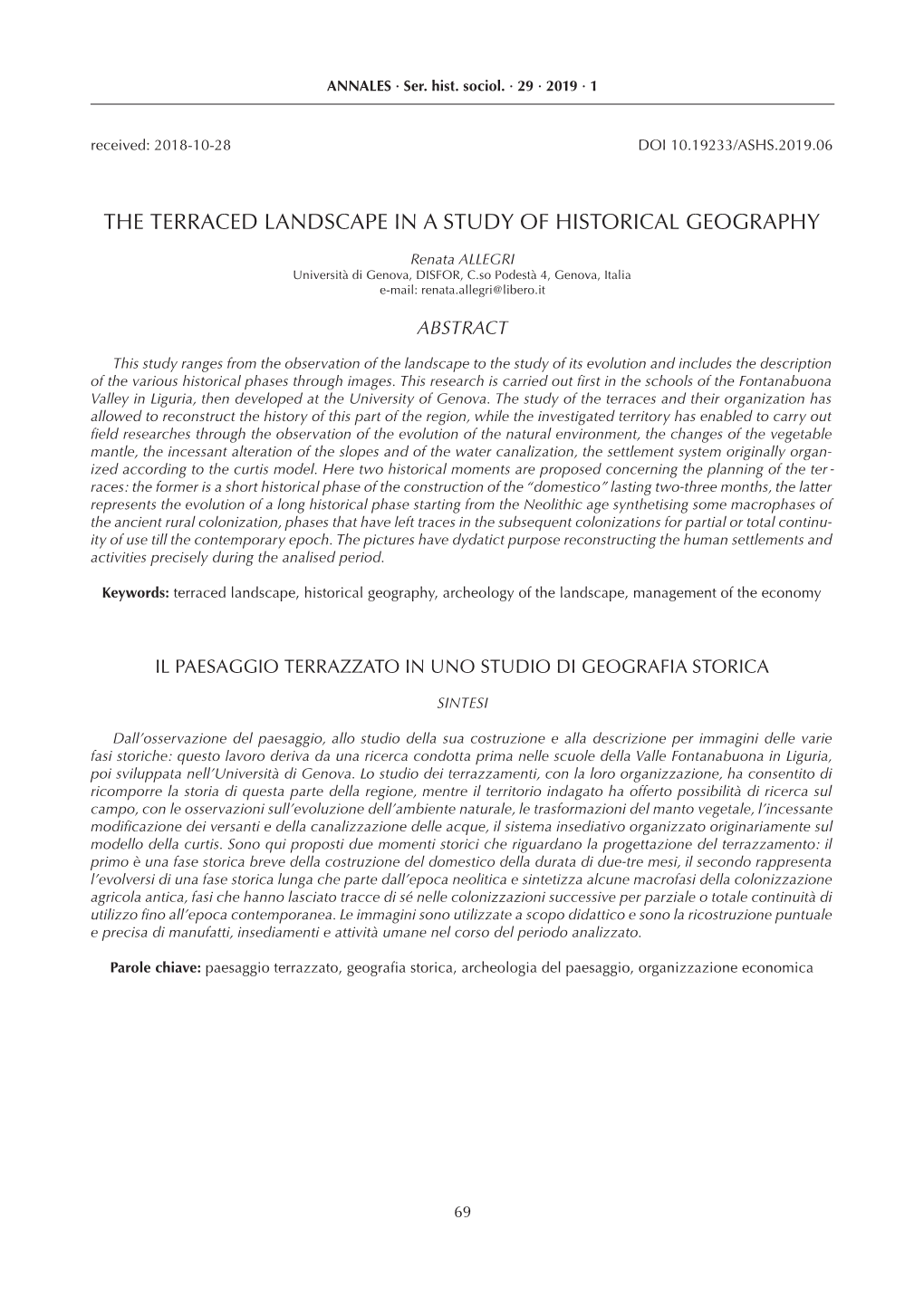 The Terraced Landscape in a Study of Historical Geography