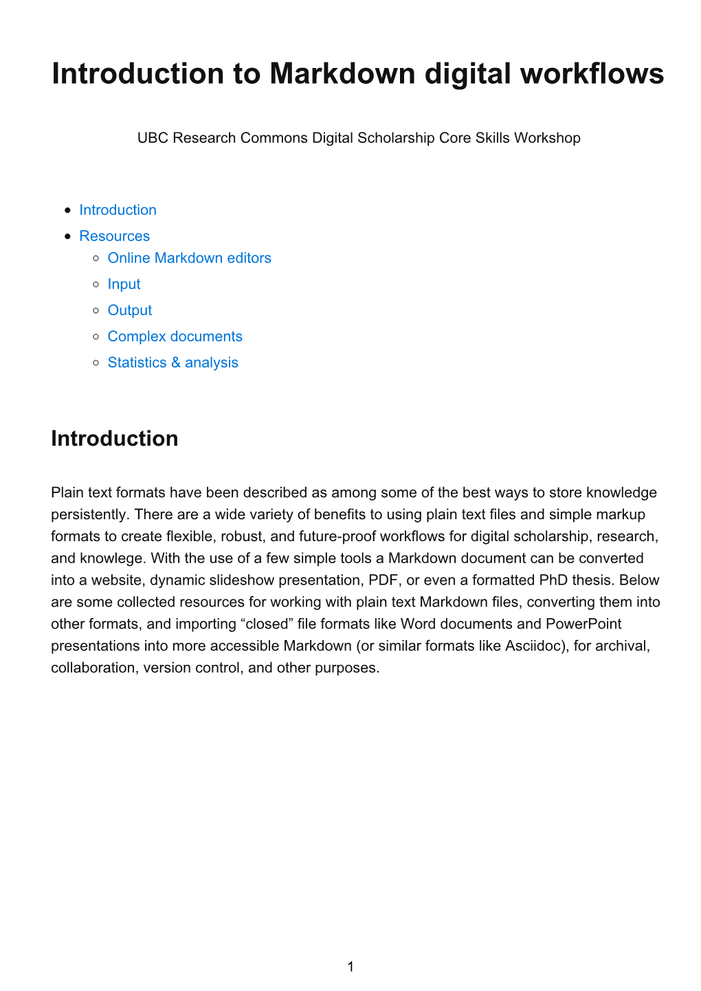 Introduction to Markdown Digital Workflows