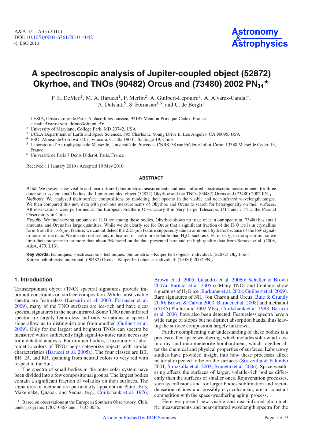 A Spectroscopic Analysis of Jupiter-Coupled Object (52872) Okyrhoe, and Tnos (90482) Orcus and (73480) 2002 PN34*