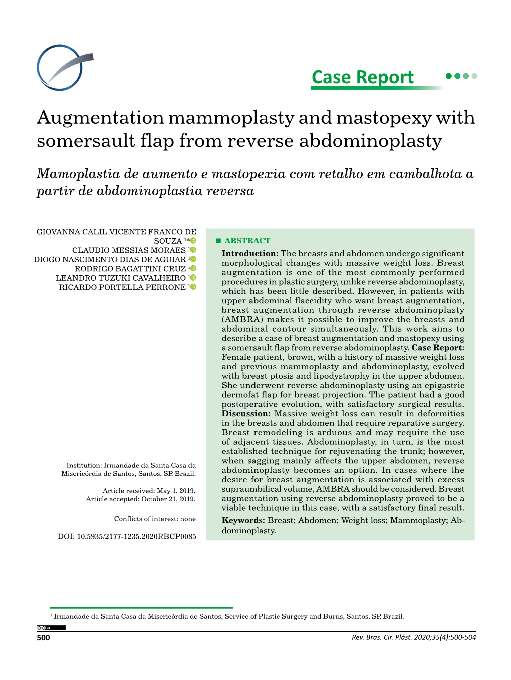 Case Report Augmentation Mammoplasty and Mastopexy with Somersault Flap from Reverse Abdominoplasty