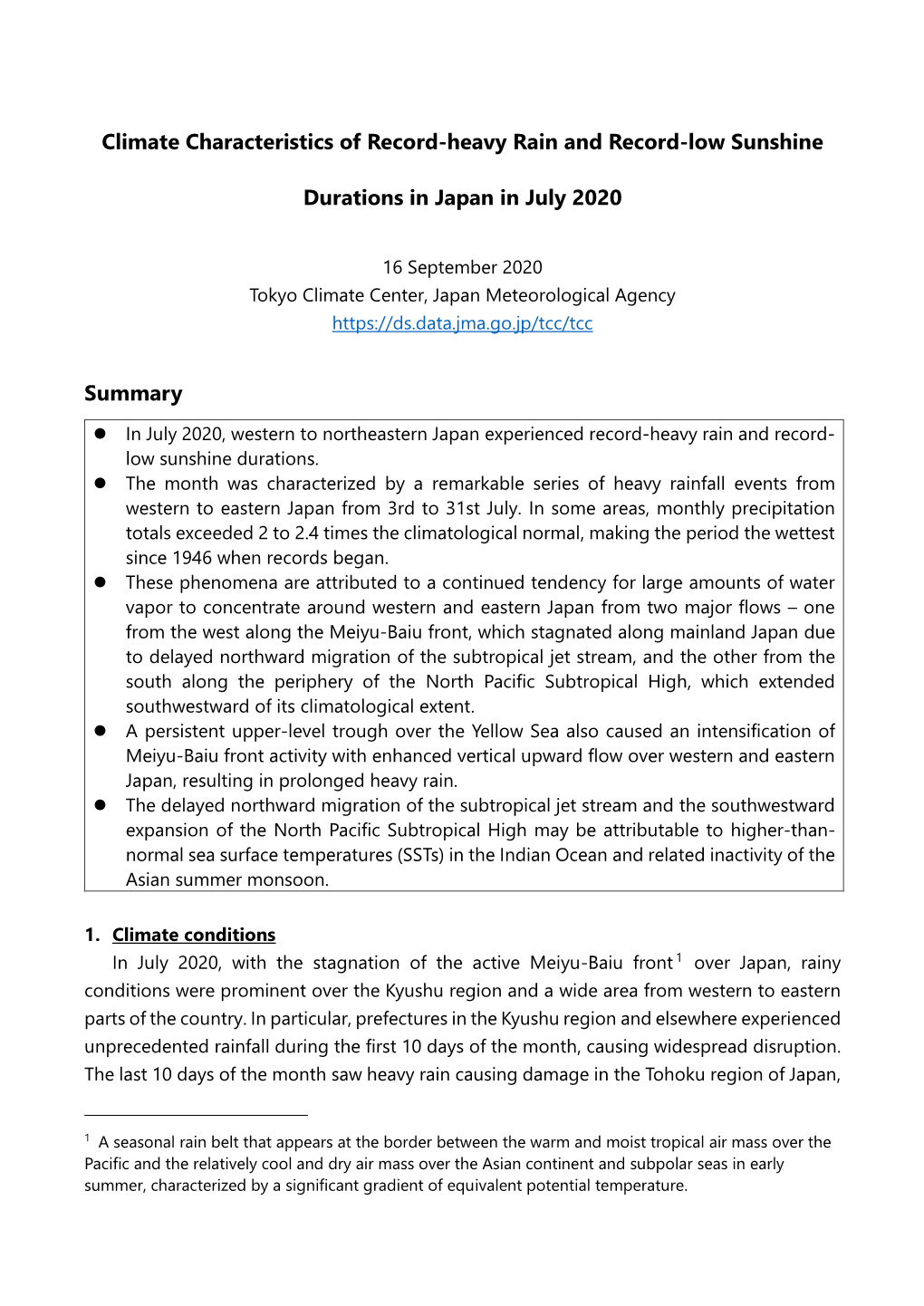 16 September 2020 Tokyo Climate Center, Japan Meteorological Agency