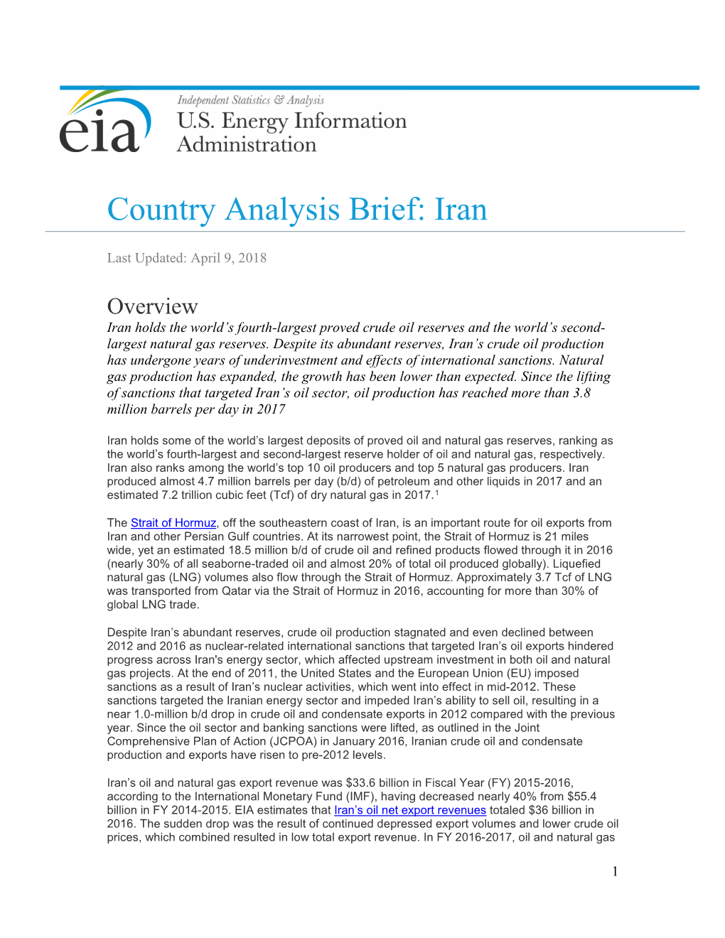 Country Analysis Brief: Iran