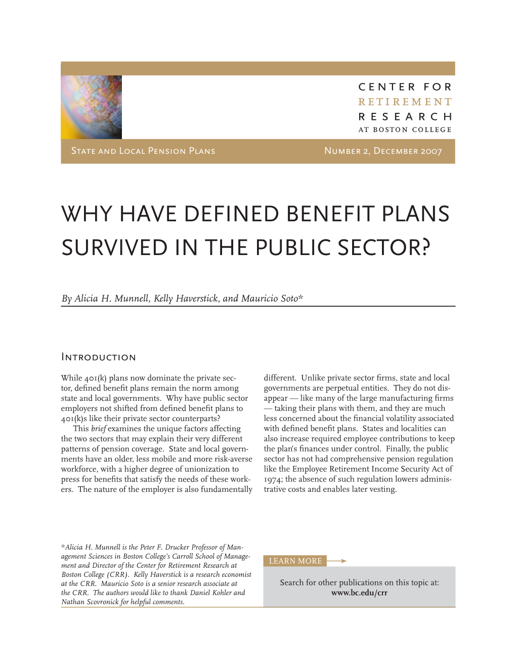 Why Have Defined Benefit Plans Survived in the Public Sector?