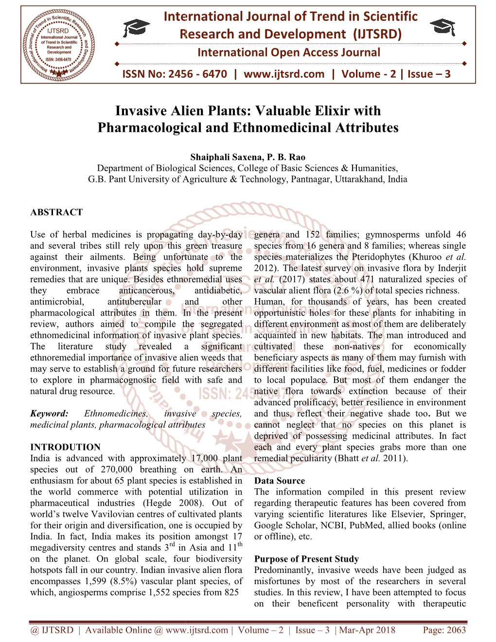 International Research Invasive Alien Plants Pharmacological and Ethn