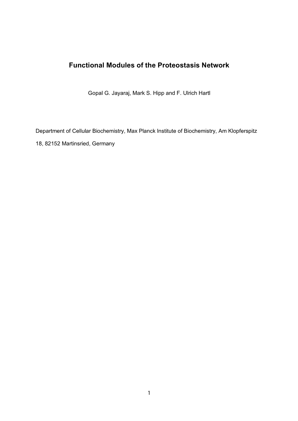 Functional Modules of the Proteostasis Network