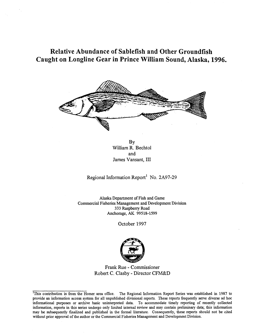 Relative Abundance of Sablefish and Other Groundfish Caught on Longline Gear in Prince William Sound, Alaska, 1996