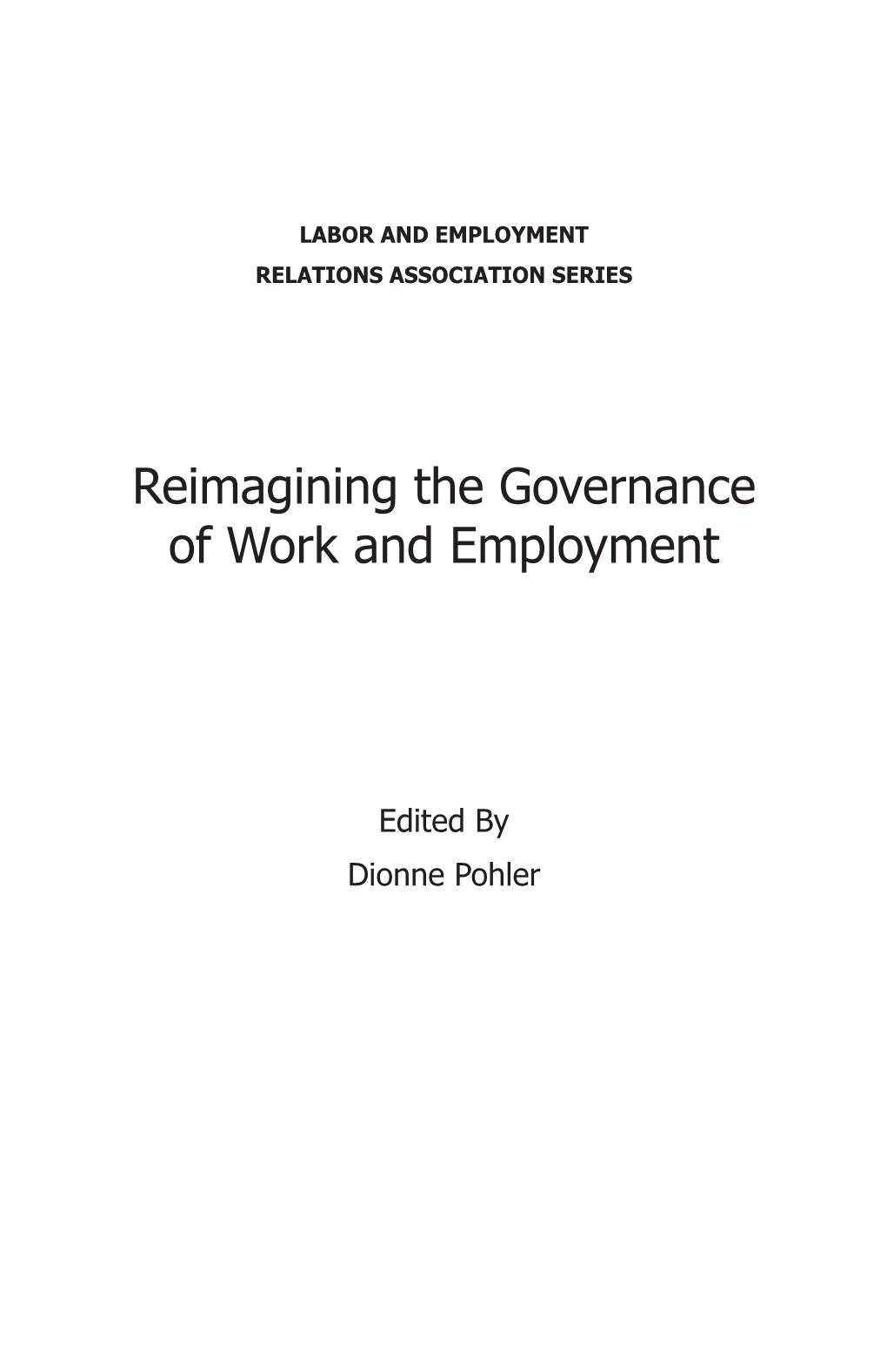Reimagining the Governance of Work and Employment