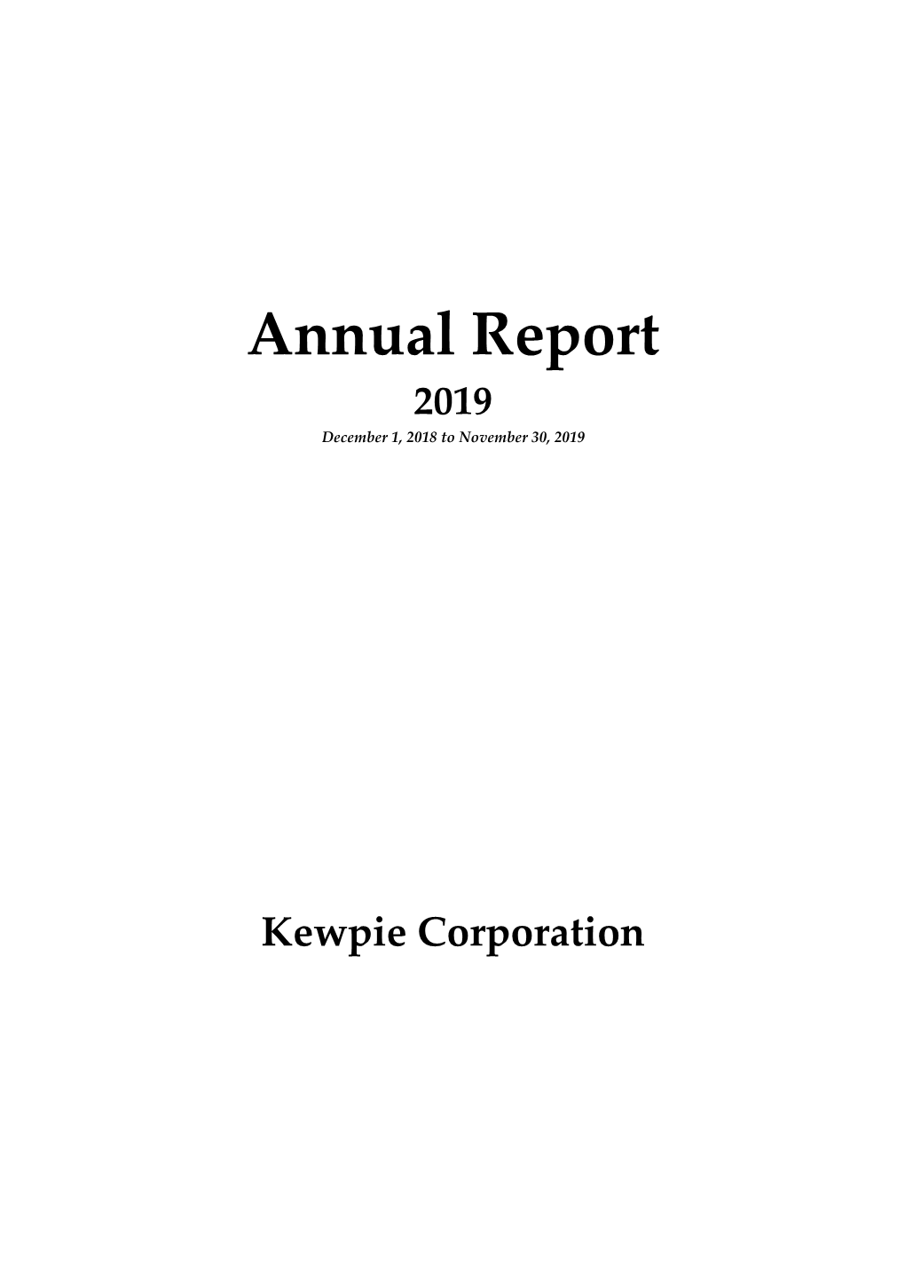 Annual Report 2019 December 1, 2018 to November 30, 2019