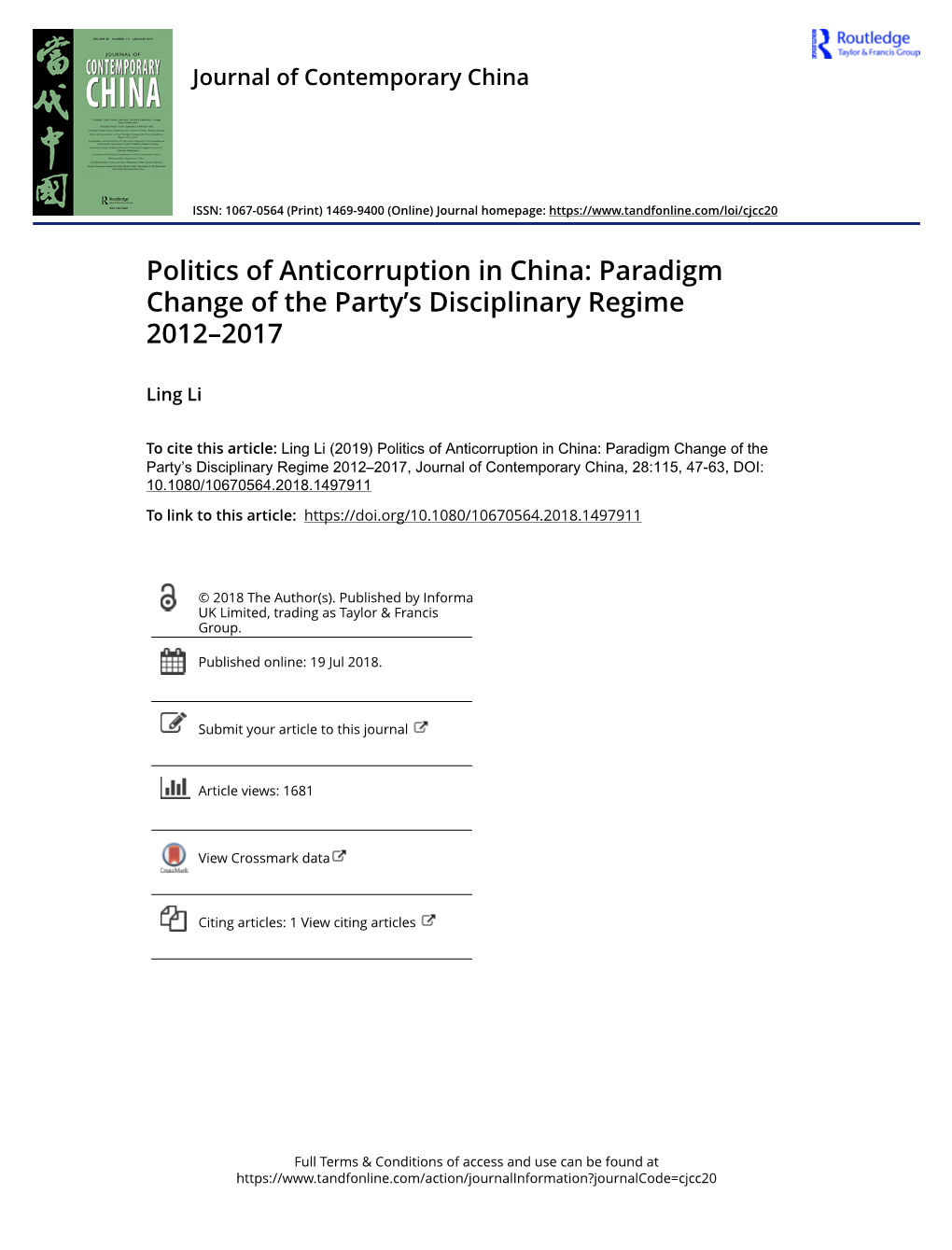 Politics of Anticorruption in China: Paradigm Change of the Party's