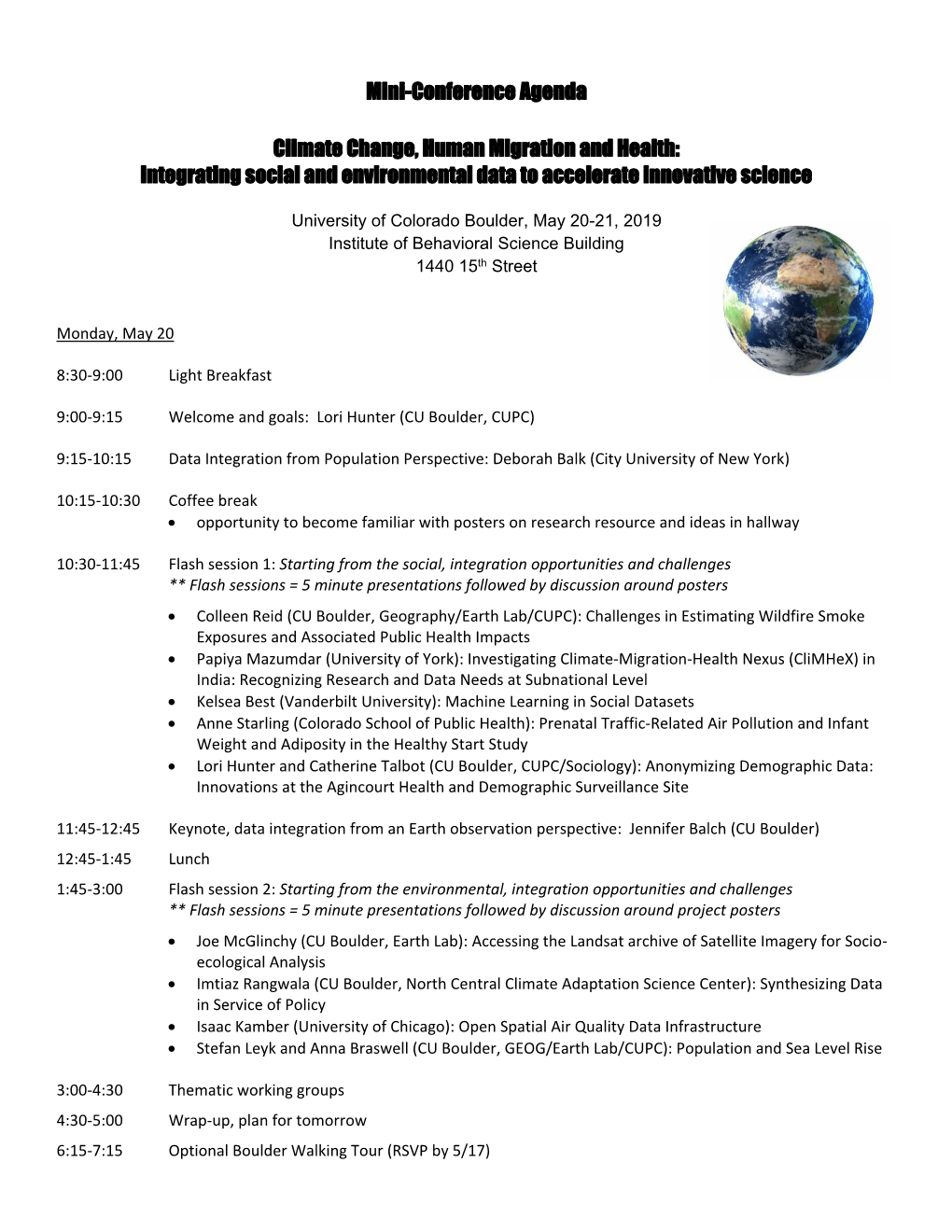 Mini-Conference Agenda Climate Change, Human Migration And