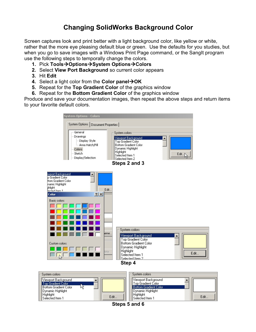 Changing Solidworks Background Color