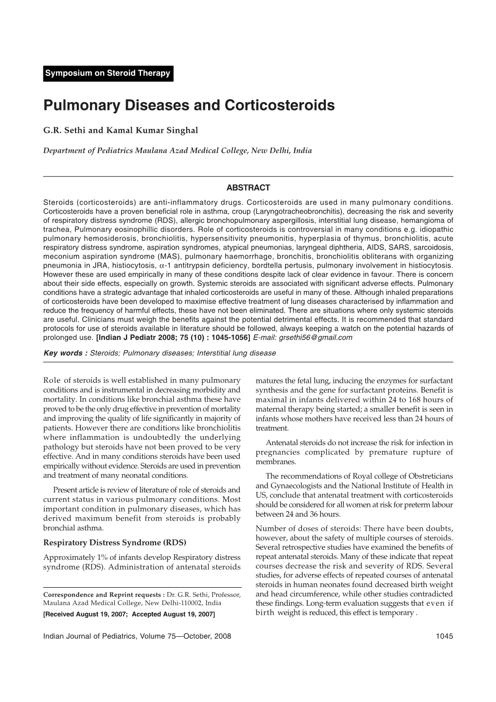 Pulmonary Diseases and Corticosteroids