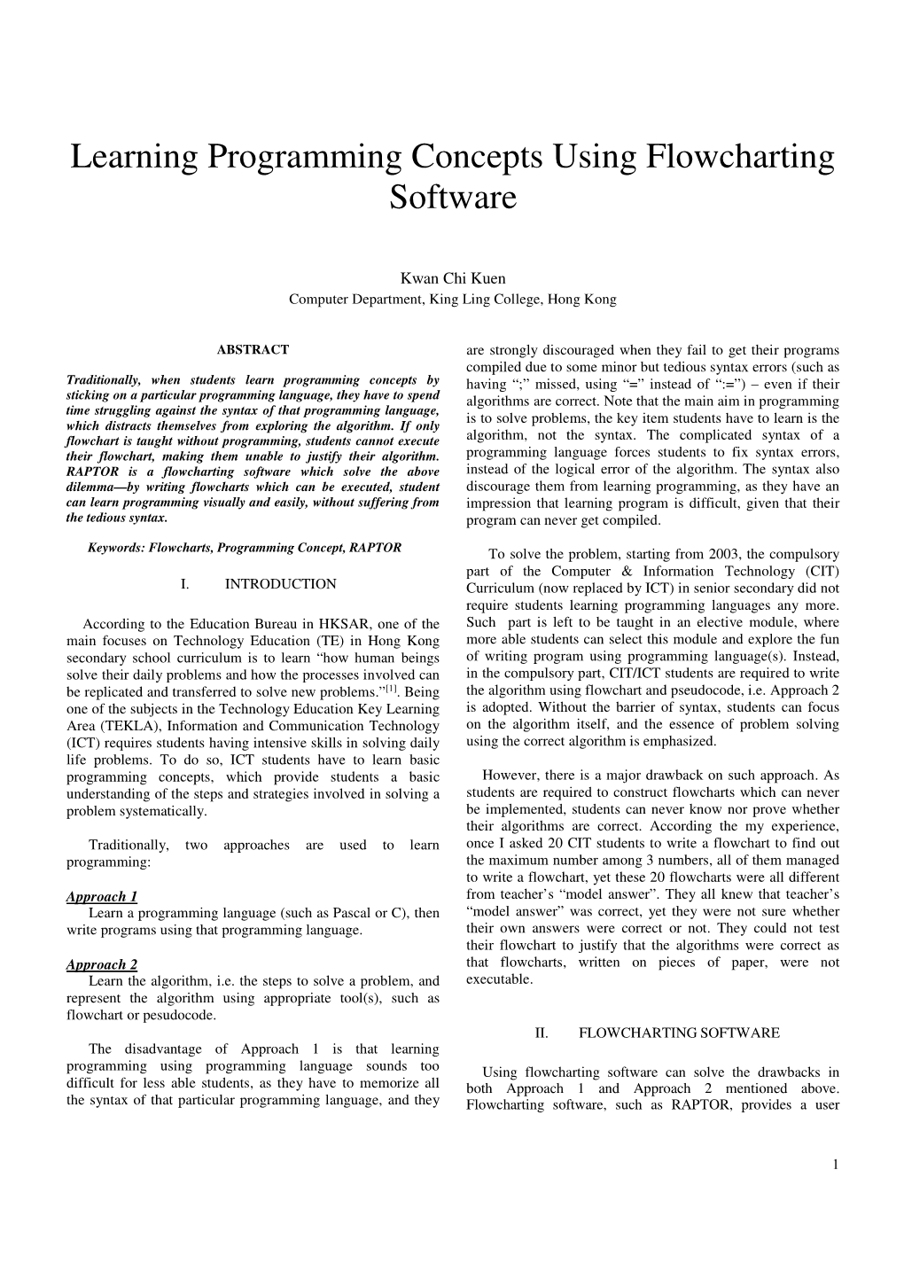 Learning Programming Concepts Using Flowcharting Software