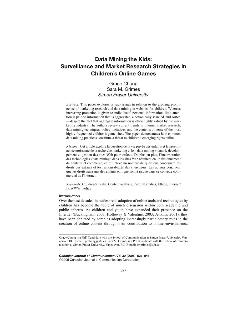 Data Mining the Kids: Surveillance and Market Research Strategies in Children’S Online Games