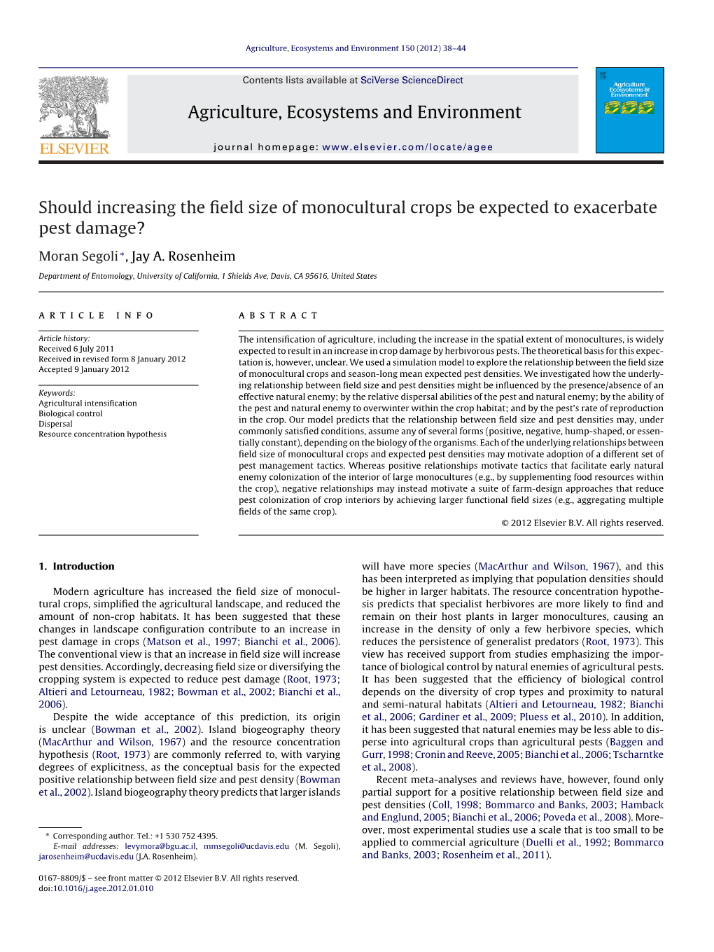 Should Increasing the Field Size of Monocultural Crops Be Expected To