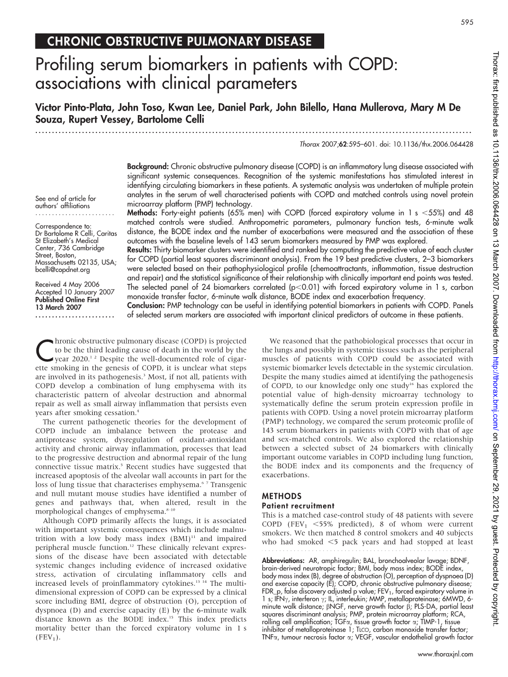 Profiling Serum Biomarkers in Patients with COPD