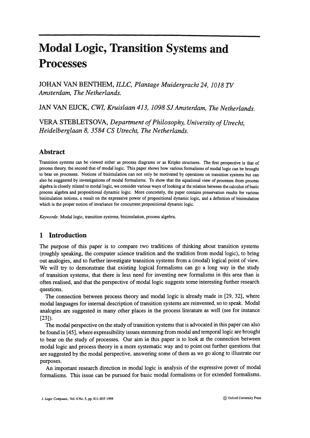 Modal Logic, Transition Systems and Processes