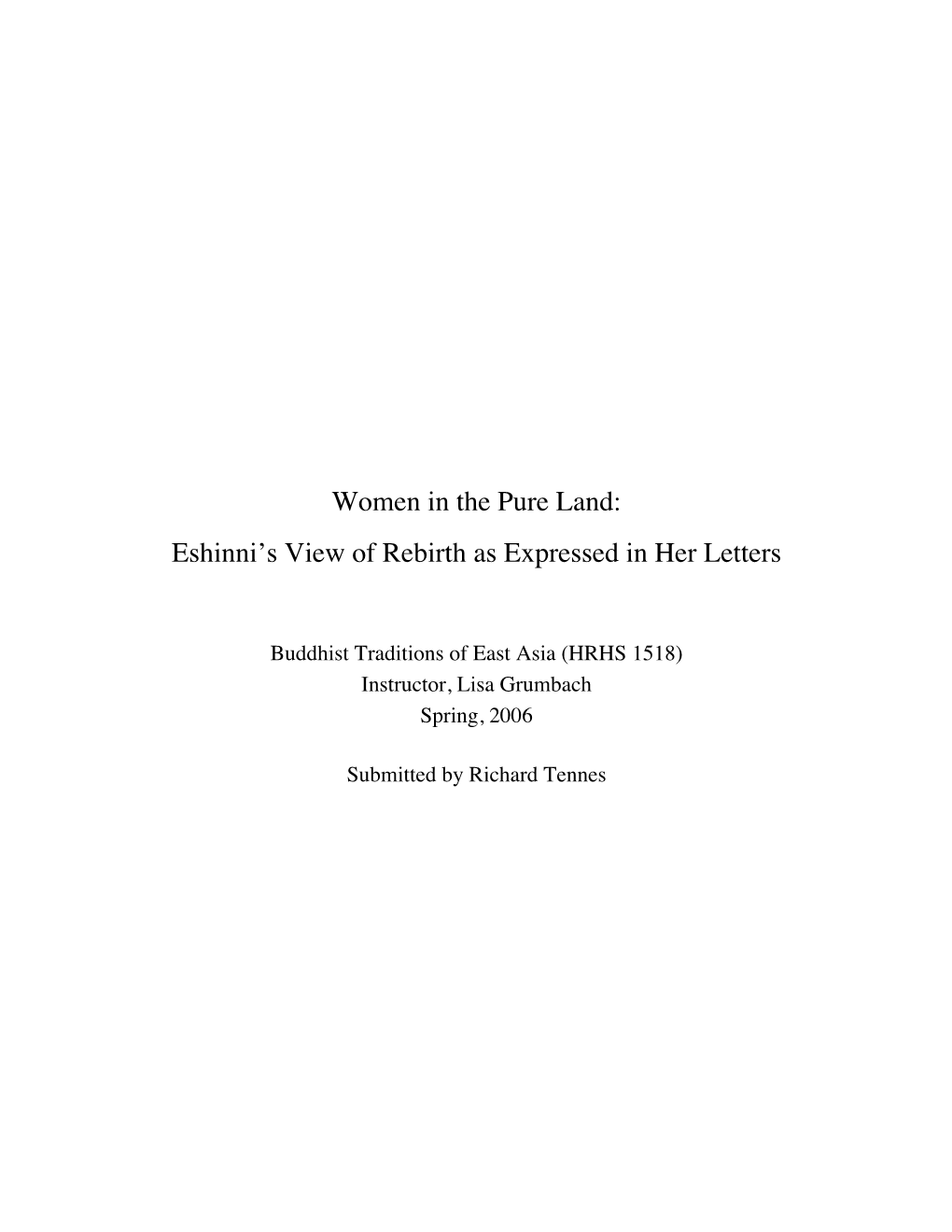 Women in the Pure Land: Eshinni's View of Rebirth As Expressed In