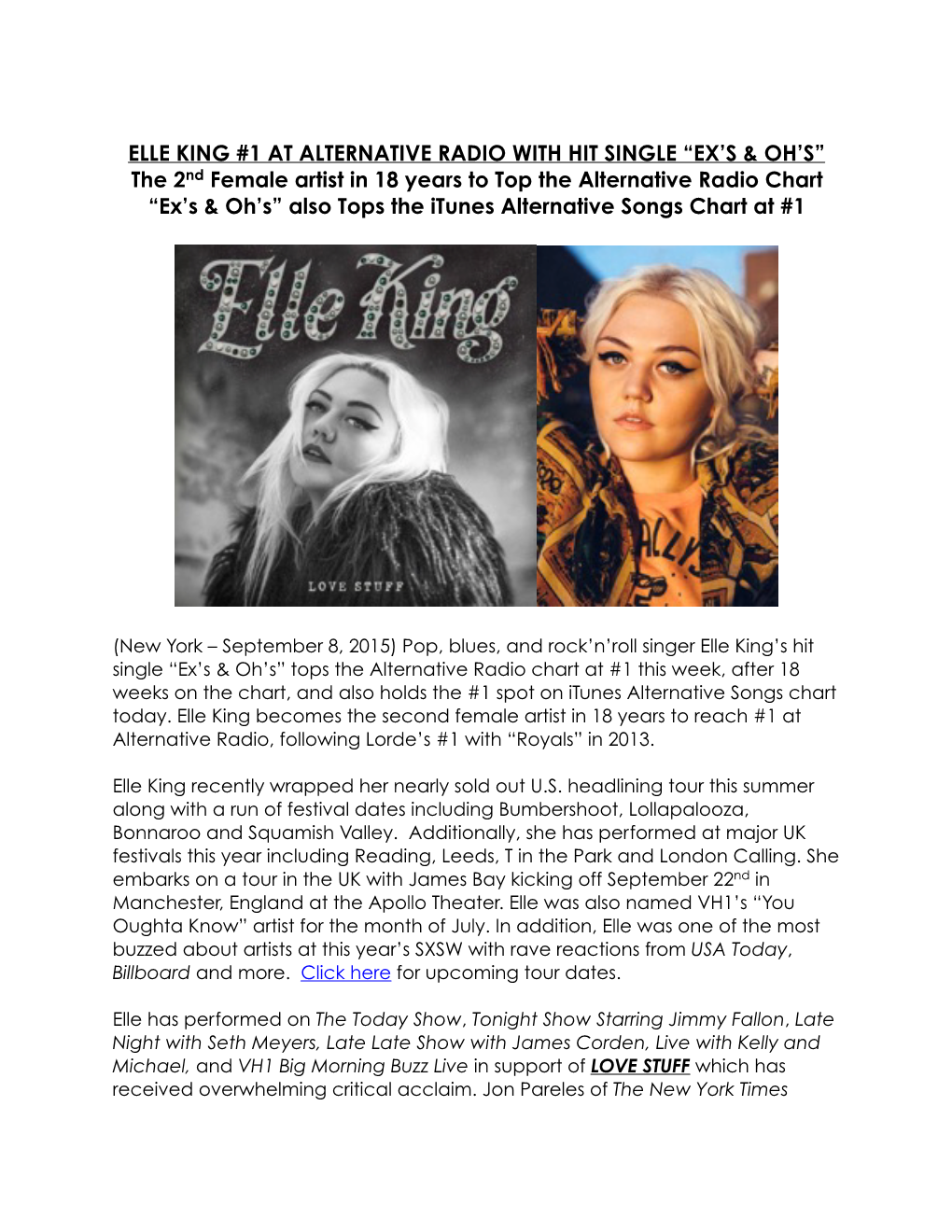 Elle King No 1 at Alternative Radio September 8 2015 FINAL