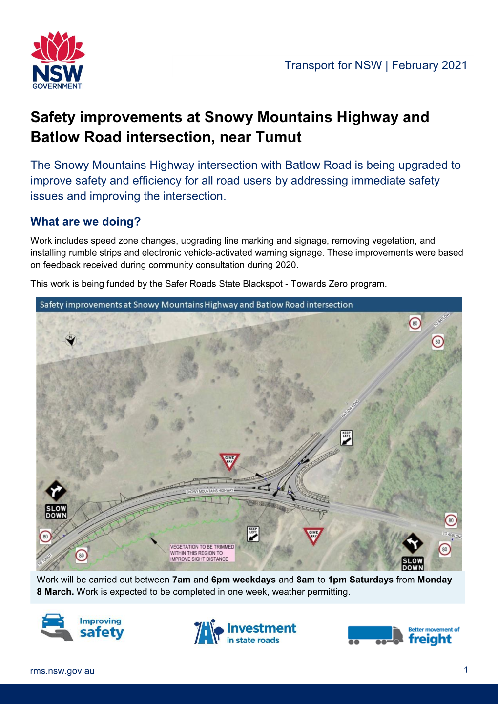 Safety Improvements at Snowy Mountains Highway and Batlow Road Intersection, Near Tumut