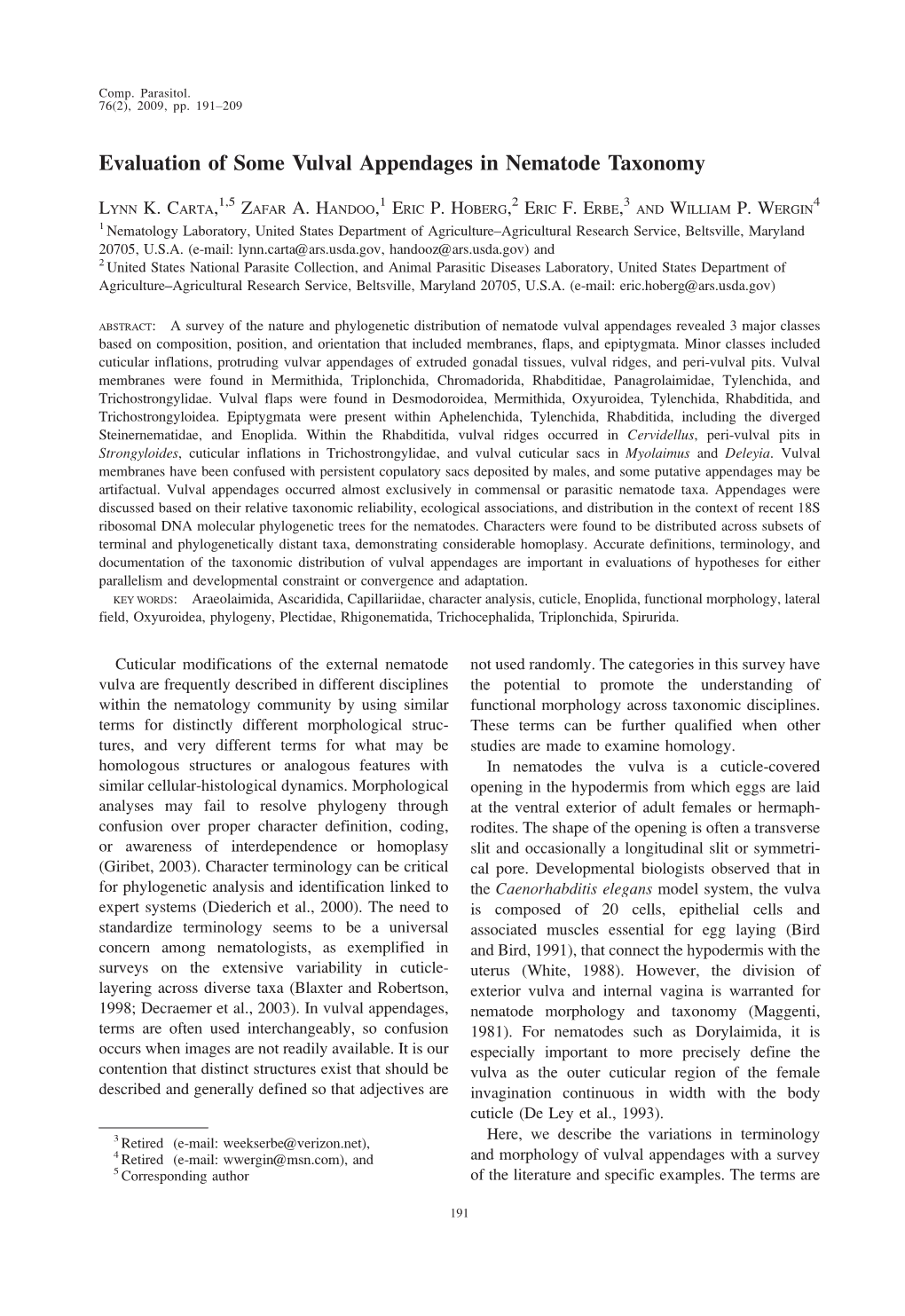 Evaluation of Some Vulval Appendages in Nematode Taxonomy