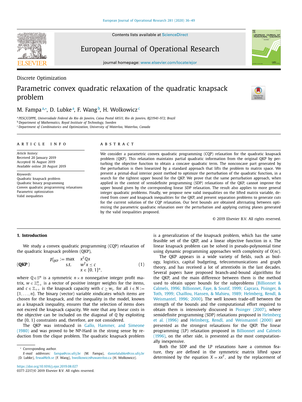 Parametric Convex Quadratic Relaxation of the Quadratic Knapsack Problem